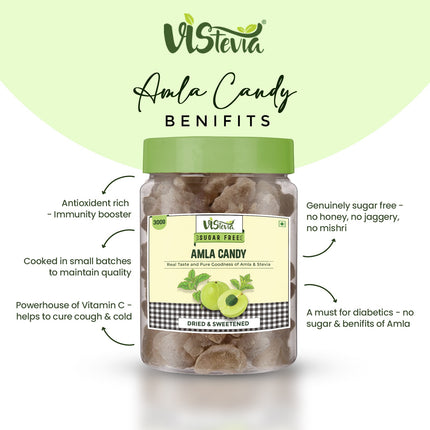 Vistevia Sugar Free combo of Amla Candy and Fruit Candy Sweetened Naturally with Stevia - A Great Source of Vitamin C and Antioxidants - Tastes Delicious - Pack of 2 (300G & 250G)