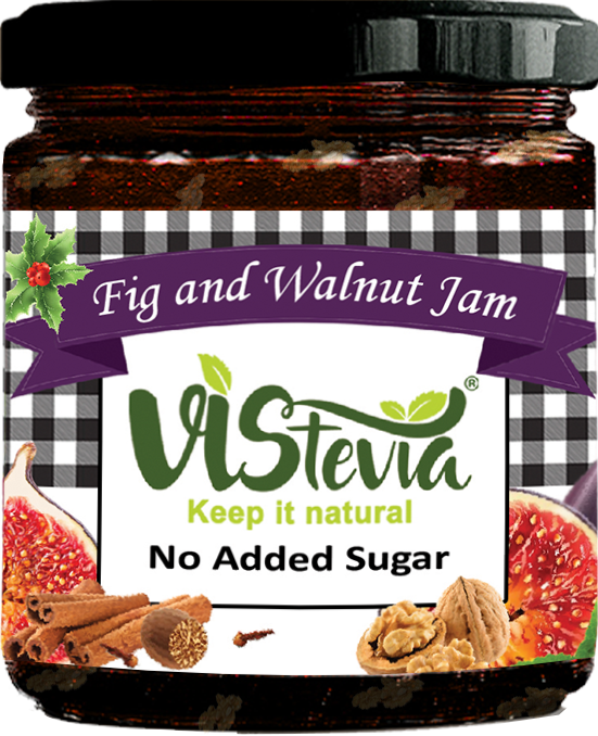 Vistevia's Winter Edition - Sugar Free Fig And Walnut Jam, Diabetic and Keto Friendly - Sweetened Naturally with Stevia, More Than 60% FigContent - Tastes Delicious - Pack of (230GM)