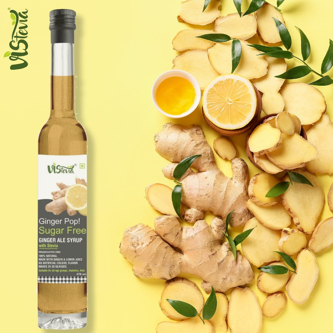 Vistevia Ginger Pop - Sugar Free Ginger Ale Syrup 470ml | Makes 30-35 glasses | 100% Natural | Diabetic & Keto friendly