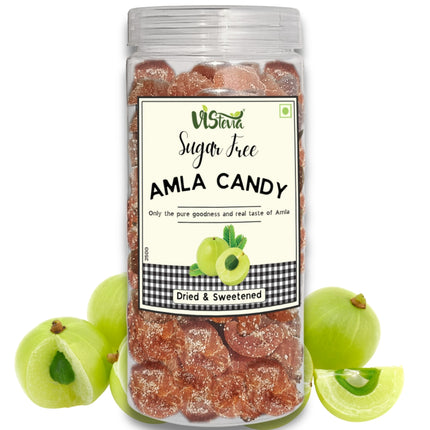 VIStevia Sugar Free Dried and Sweetened Amla Candy, Diabetic and Keto Friendly - Sweetened Naturally with Stevia - A Great Source of VitaminC and Antioxidants - Tastes Delicious - Pack of 1 (250 GM)