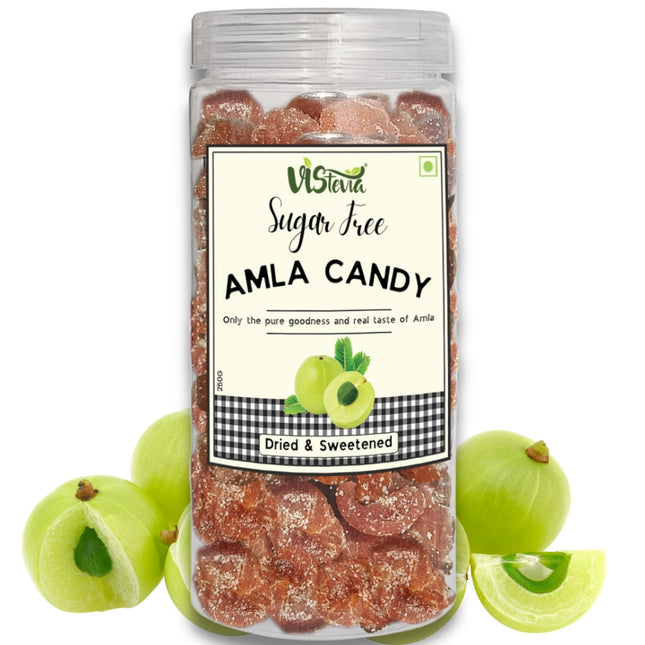 VIStevia Sugar Free Dried and Sweetened Amla Candy, Diabetic and Keto Friendly - Sweetened Naturally with Stevia - A Great Source of VitaminC and Antioxidants - Tastes Delicious - Pack of 1 (250 GM)