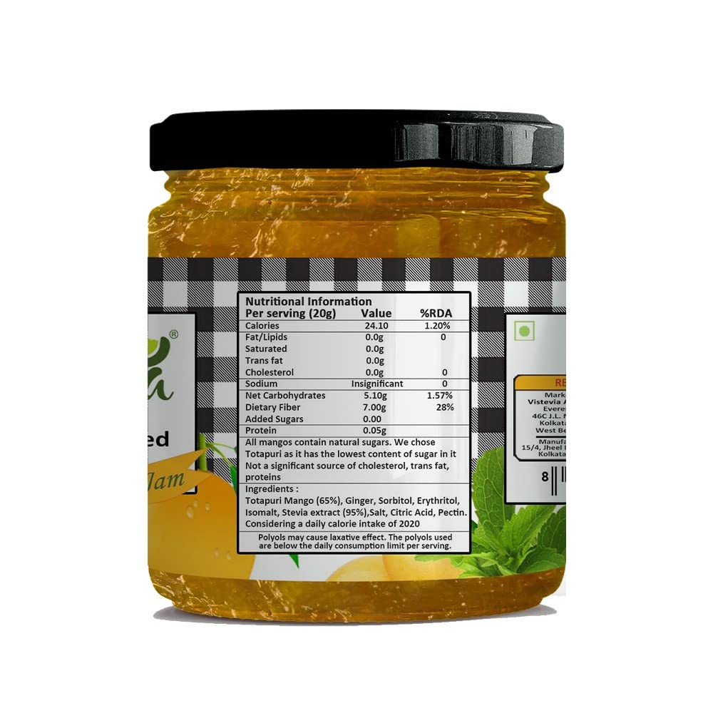 VIStevia Sugar Free Mango and Ginger Jam (220 gm) - Diabetic Friendly, Stevia Sweetened