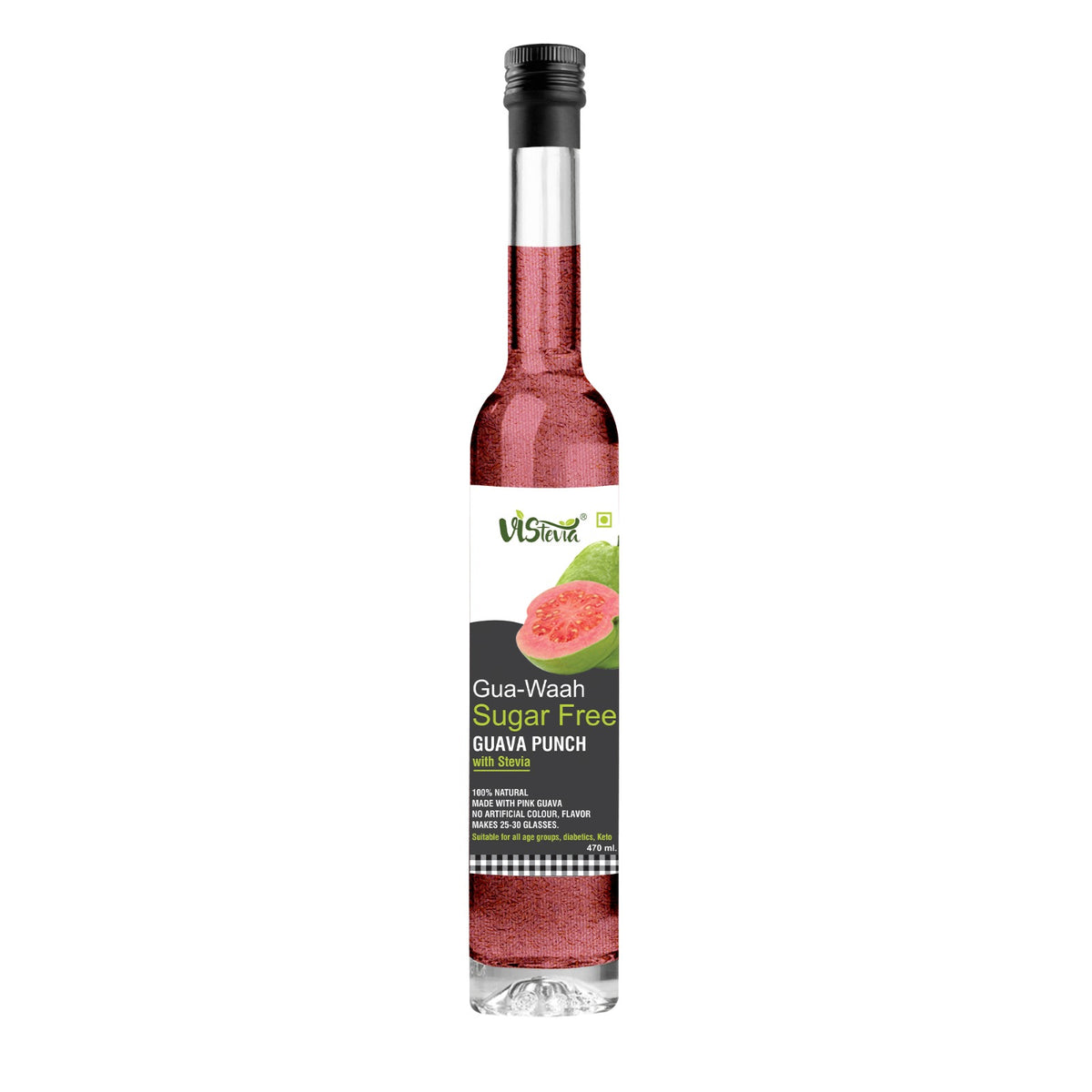 VIStevia Gua-waah - Sugar Free Guava Syrup 470ml (make 30-35 glasses) | 100% Natural | Diabetic friendly | Tastes delicious |