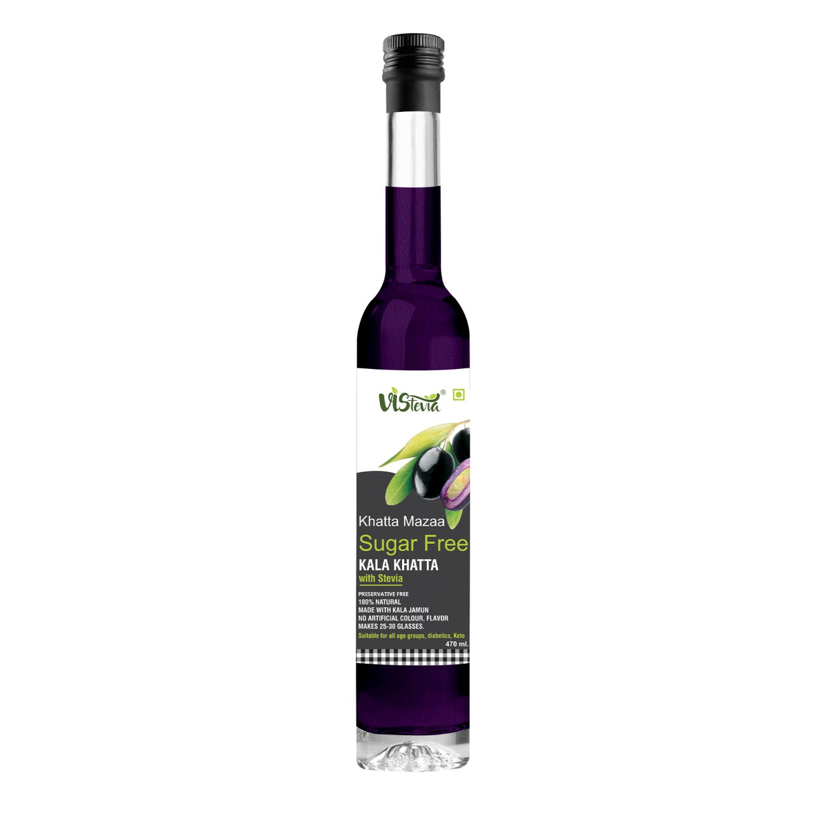 VISTEVIA Khatta Mazaa - Sugarfree Kala Khatta Syrup 470ml (makes 30-35 glasses) | 100% Natural - Made with Kala Jamun | Perfect for Diabetics | Tastes Delicious
