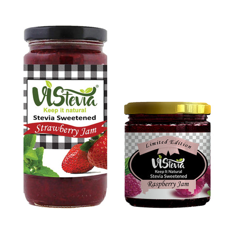 Sugar-Free Stevia Raspberry & Strawberry Jam – Pack of 2- 220g & 400g